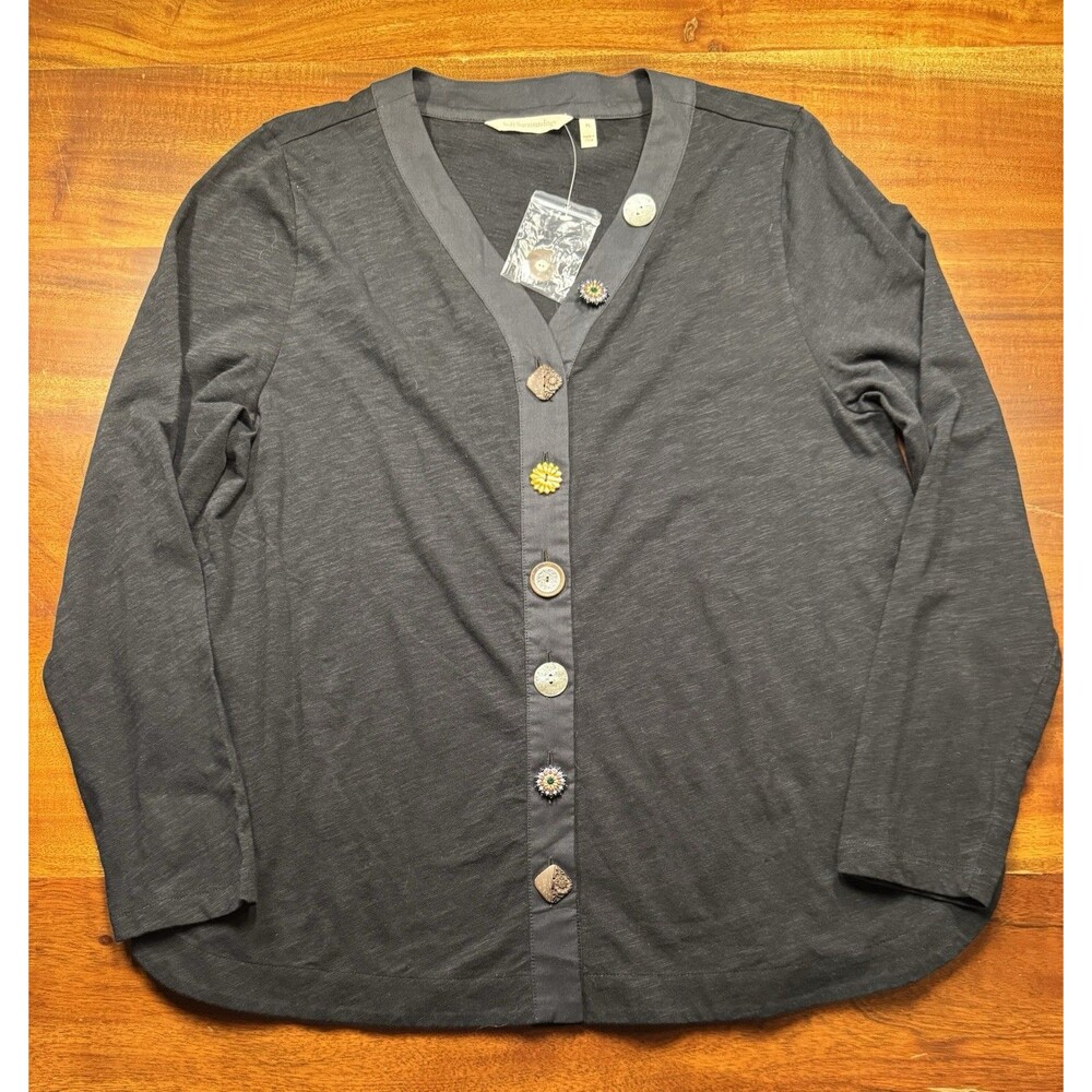 Soft Surroundings Women Black Button Up Slub Knit Long Sleeve Top PL - NWT